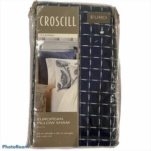 CROSCILL PILLOW Sham Navy Clayra Euro EUROPEAN square 26x26 windowpane